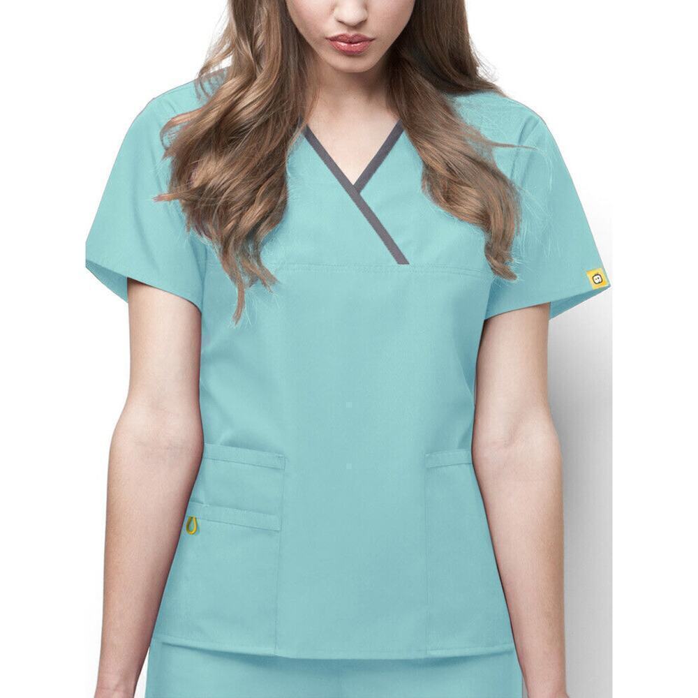 Wonderwink Size XS Women's Charlie Y-Neck Scrub Top Green Seabreeze 6026